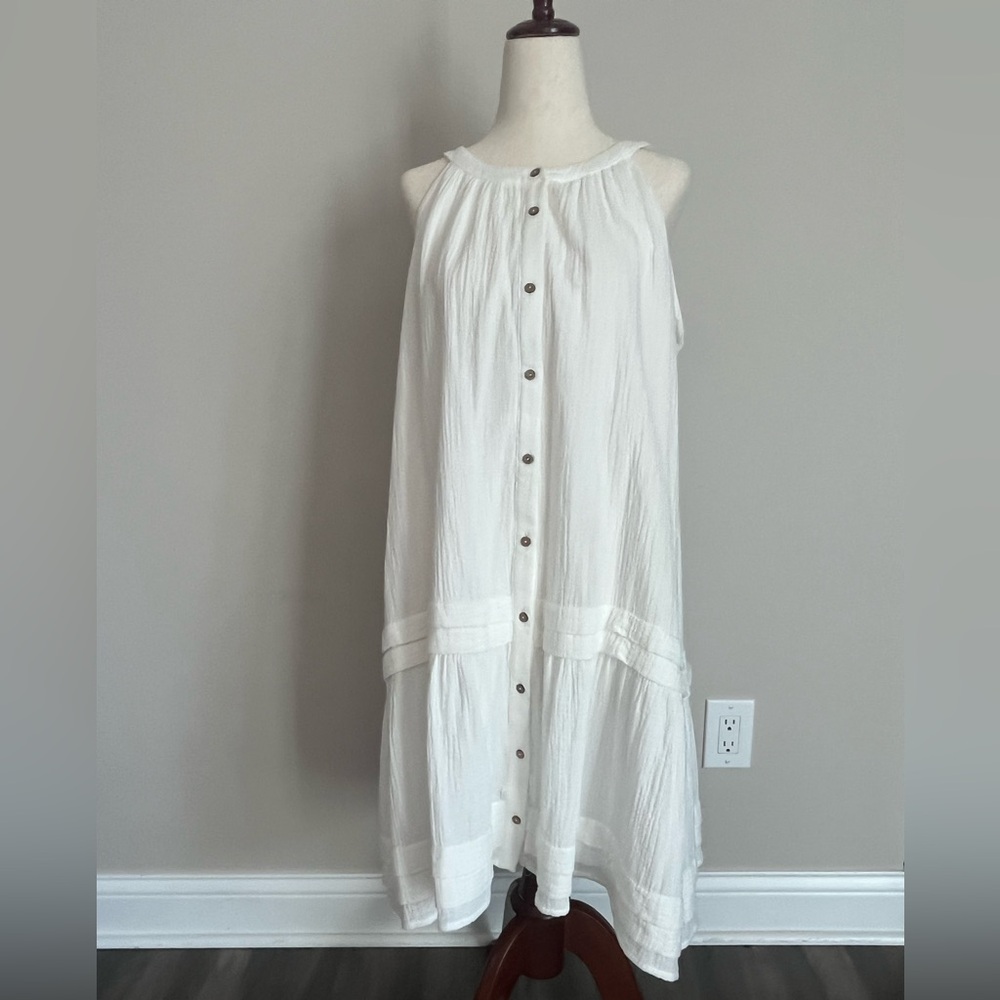 Lightweight Coastal Cowgirl White Button-Front Sleeveless Dress
